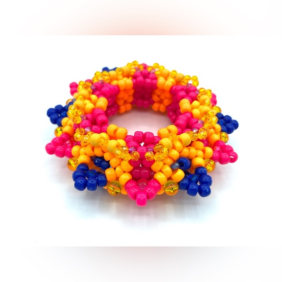 🏵️ “Diwali Rosette, Mandala, Marigold” 🏵️ Custom 3D UFO PLUR Rave Kandi Cuff - Picture 4 of 7